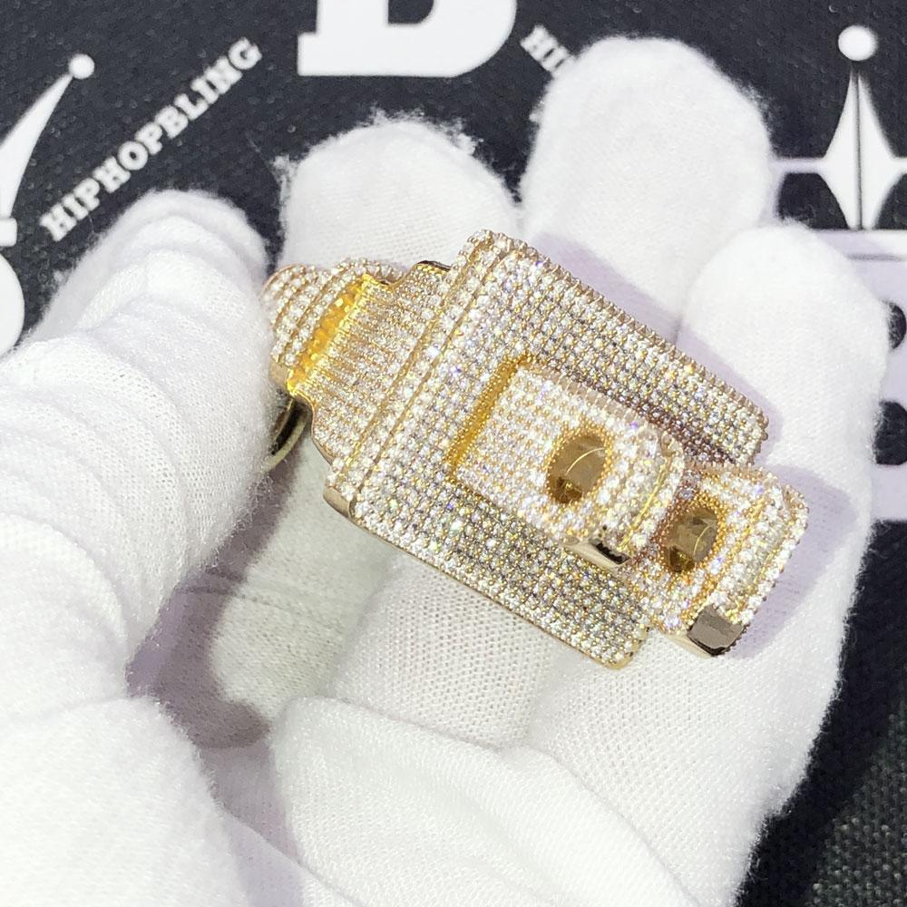 .925 Silver XL 3D Baguette PLUG VVS CZ Iced Out Pendant Yellow Gold HipHopBling