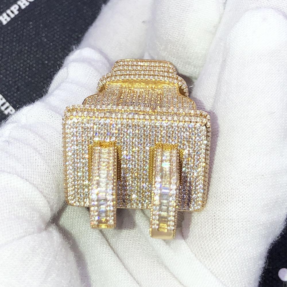 .925 Silver XL 3D Baguette PLUG VVS CZ Iced Out Pendant Yellow Gold HipHopBling