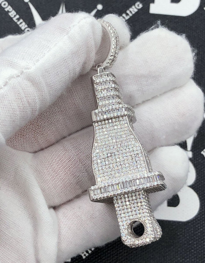 .925 Silver XL 3D Baguette PLUG VVS CZ Iced Out Pendant Yellow Gold HipHopBling