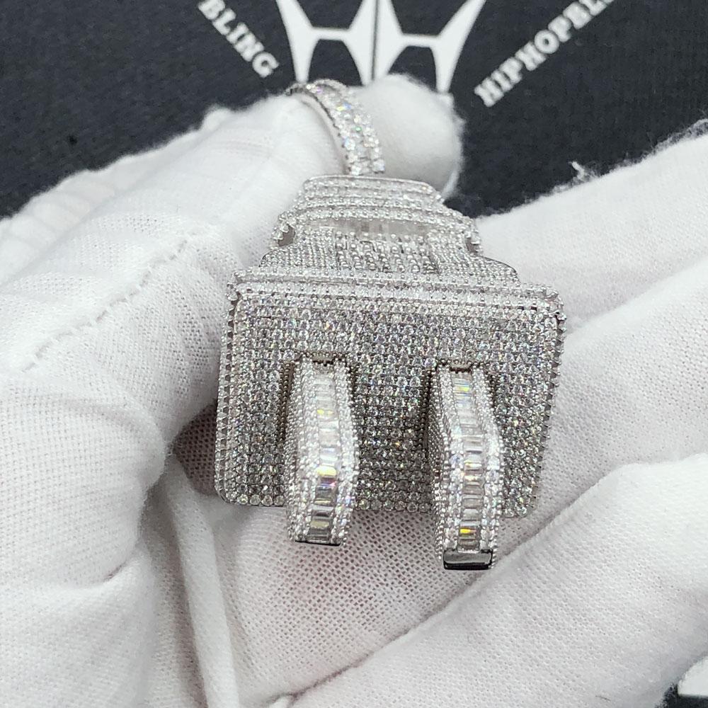 .925 Silver XL 3D Baguette PLUG VVS CZ Iced Out Pendant Yellow Gold HipHopBling
