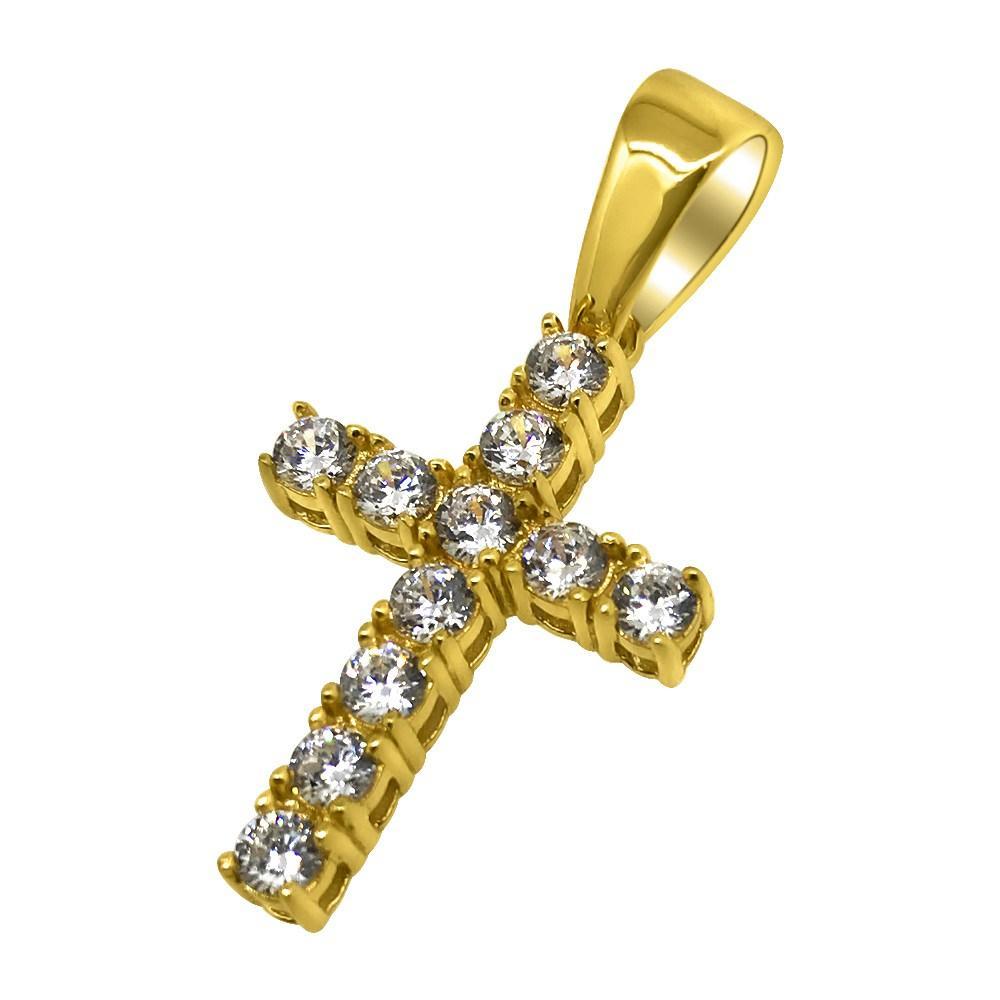 .925 Sterling Silver 3MM CZ Tennis Cross White Gold HipHopBling