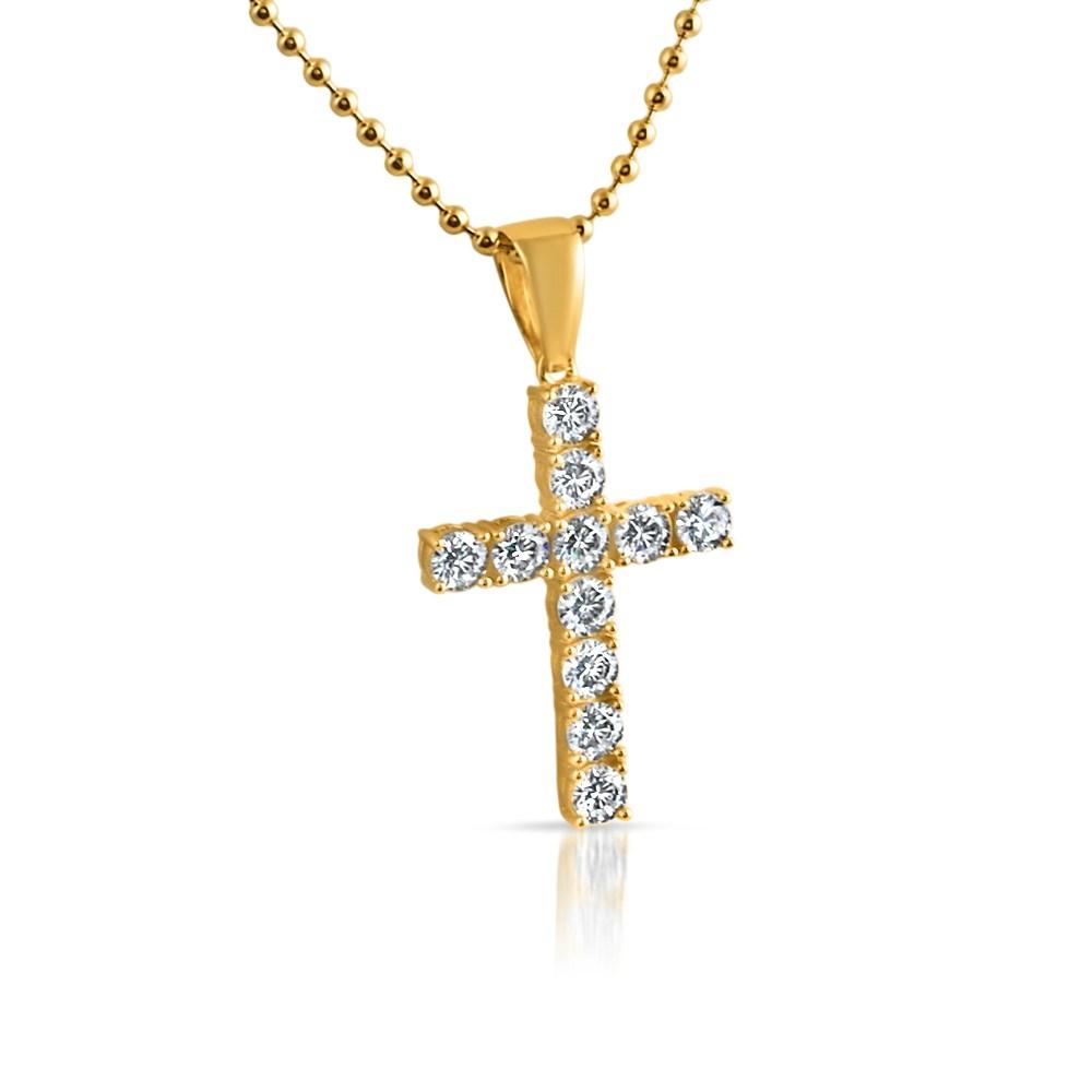 .925 Sterling Silver 4MM CZ Tennis Cross White Gold HipHopBling