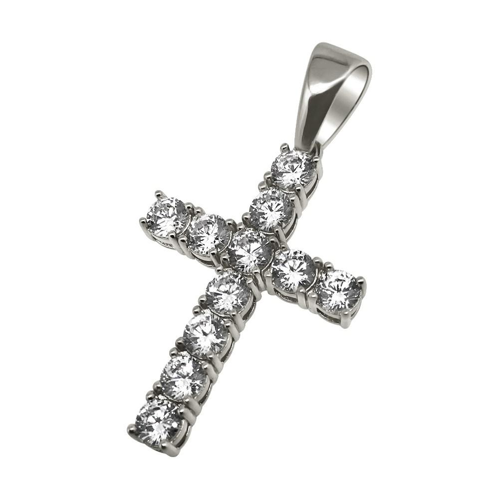 .925 Sterling Silver 4MM CZ Tennis Cross White Gold HipHopBling