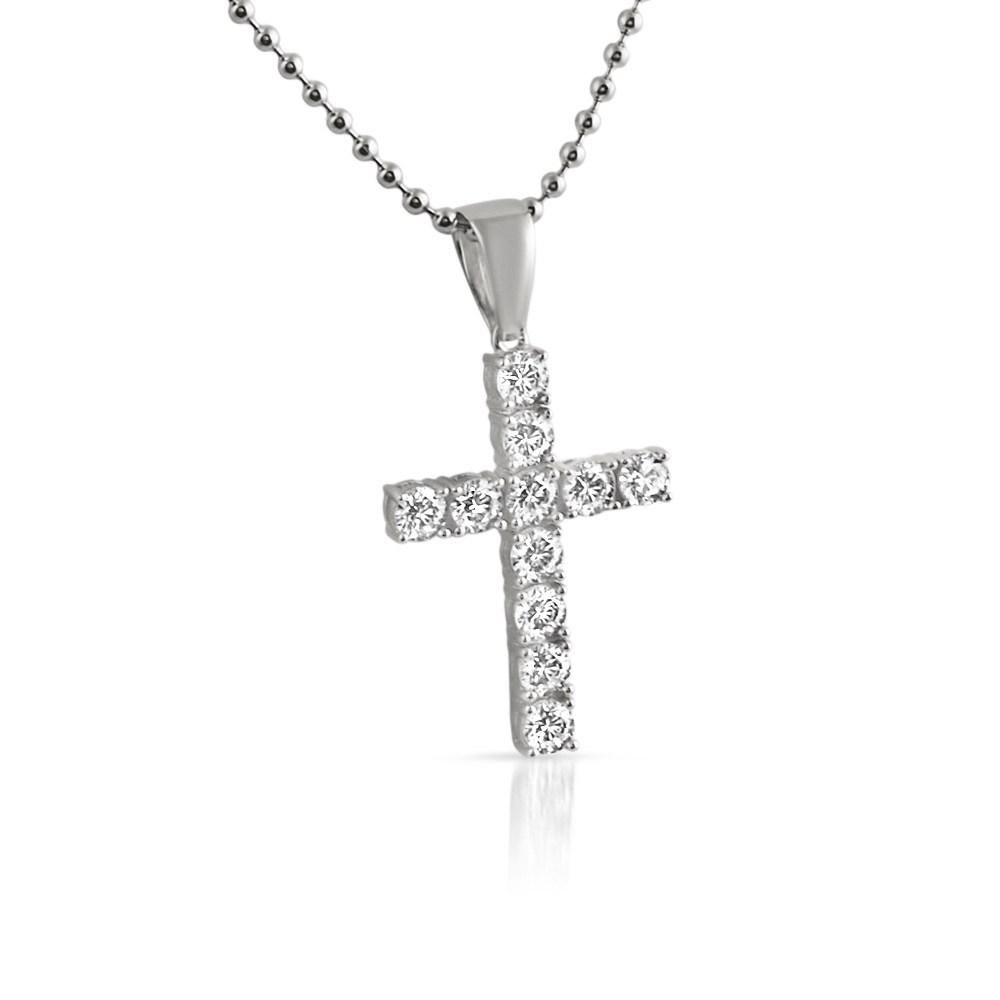 .925 Sterling Silver 4MM CZ Tennis Cross White Gold HipHopBling
