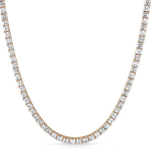 .925 Sterling Silver Asscher 4MM 1 Row CZ Tennis Chain Rose Gold 18" HipHopBling