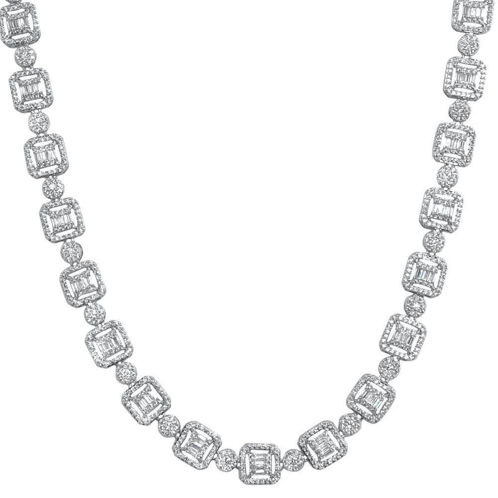 .925 Sterling Silver Baguette and Cluster Link CZ Iced Bling Chain HipHopBling