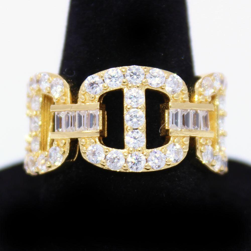 .925 Sterling Silver Baguette Mariner CZ Hip Hop Bling Ring Yellow Gold 7 HipHopBling