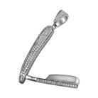 .925 Sterling Silver Barber Razor CZ Bling Bling Pendant White Gold HipHopBling