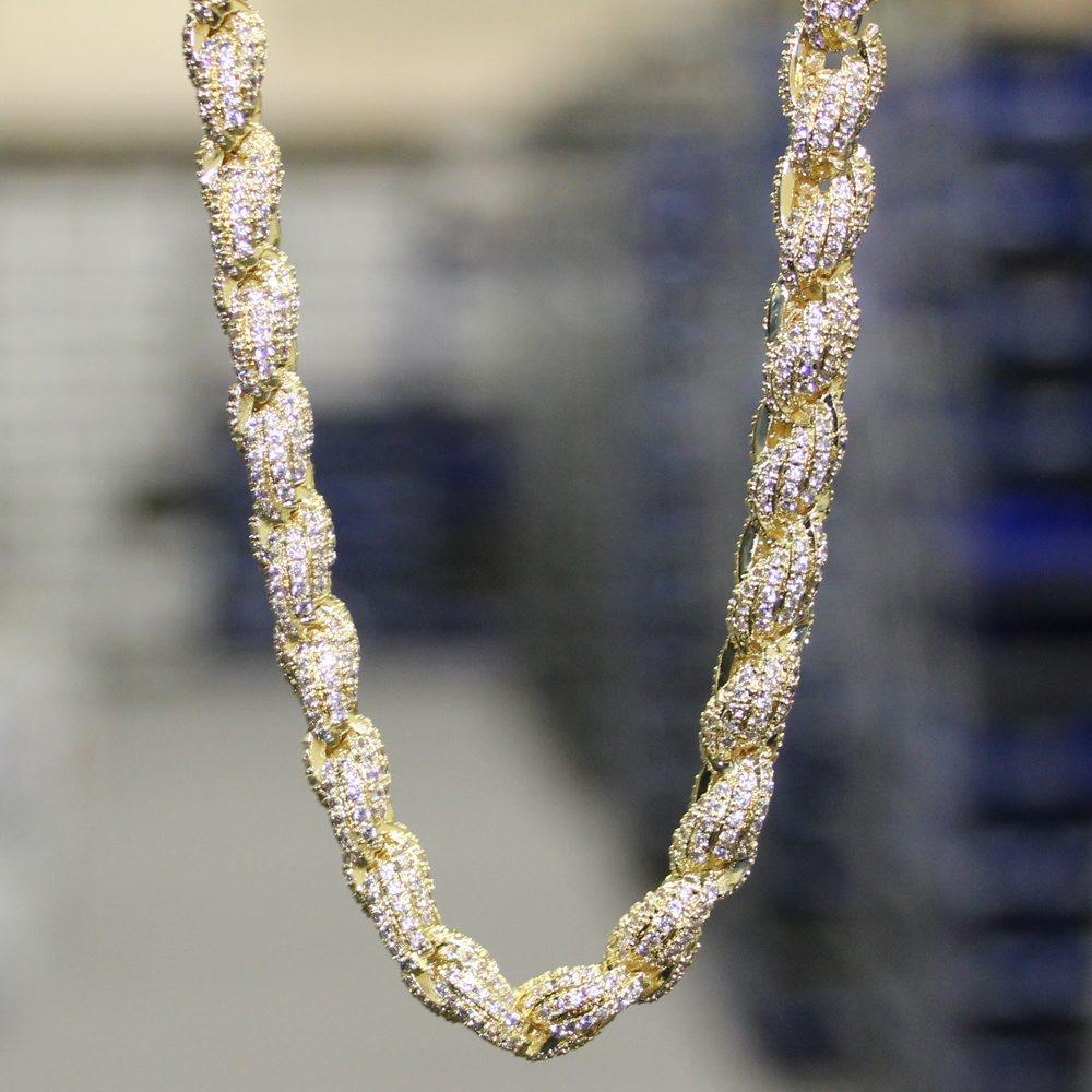 .925 Sterling Silver Bling Bling Rope Chain 8MM CZ Gold 16" HipHopBling
