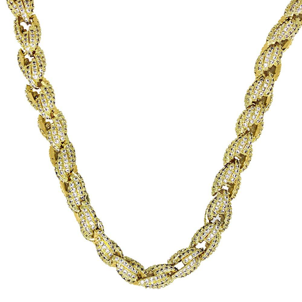 .925 Sterling Silver Bling Bling Rope Chain 8MM CZ Gold 16" HipHopBling