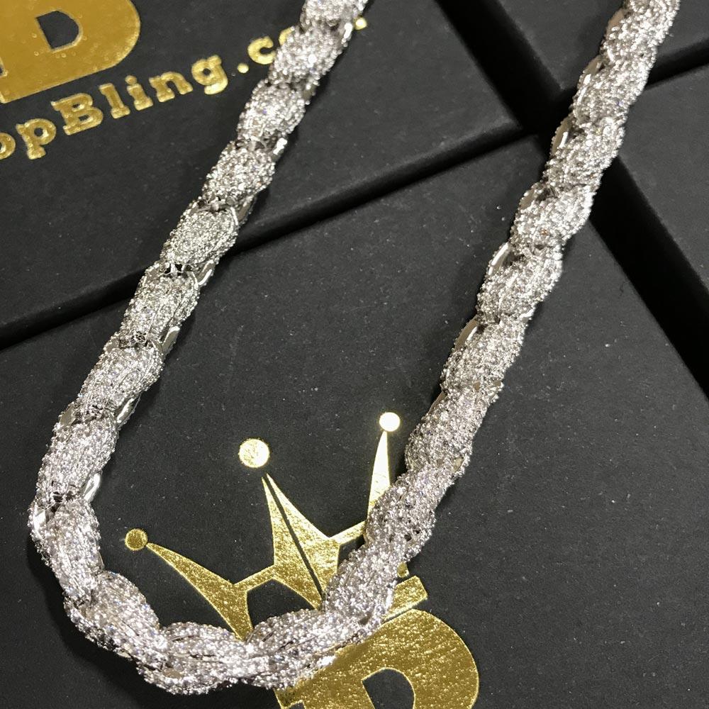 .925 Sterling Silver Bling Bling Rope Chain CZ 8MM 16" HipHopBling