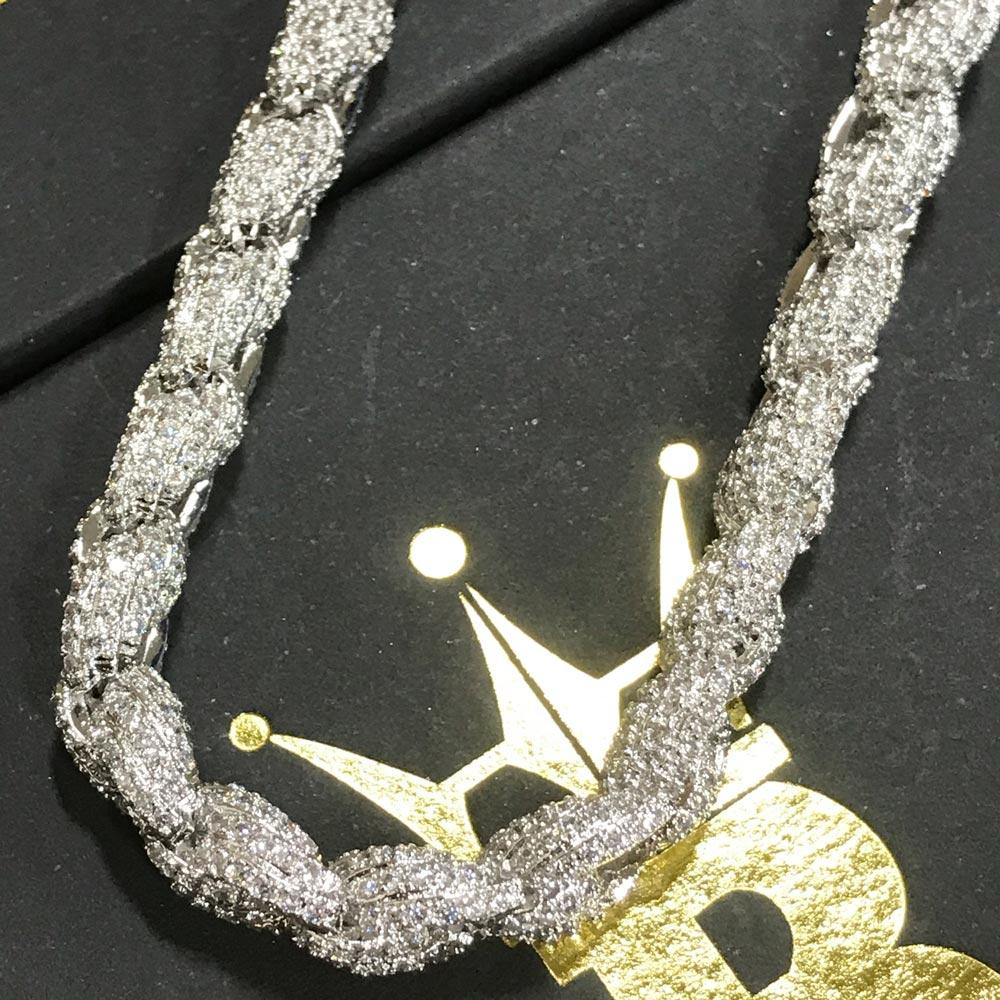 .925 Sterling Silver Bling Bling Rope Chain CZ 8MM 16" HipHopBling