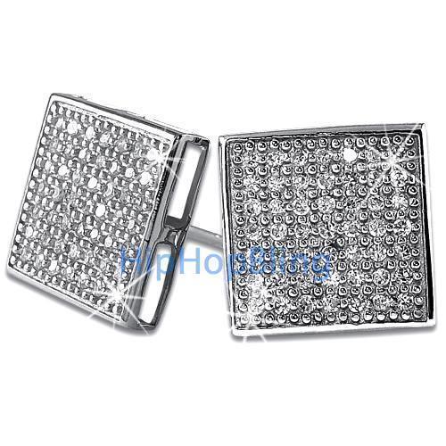 .925 Sterling Silver Box CZ Earrings | 5 Colors | 6 Sizes HipHopBling