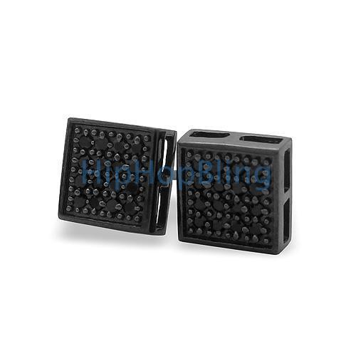 .925 Sterling Silver Box CZ Earrings | 5 Colors | 6 Sizes Yellow Gold 5MM (3x3 ROWS) HipHopBling