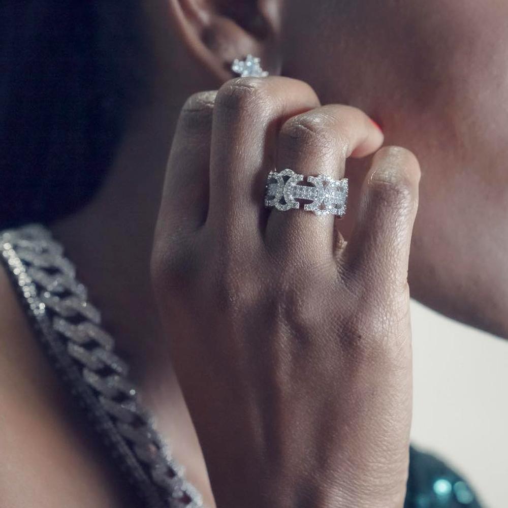 .925 Sterling Silver Byzantine CZ Hip Hop Bling Ring Yellow Gold 7 HipHopBling