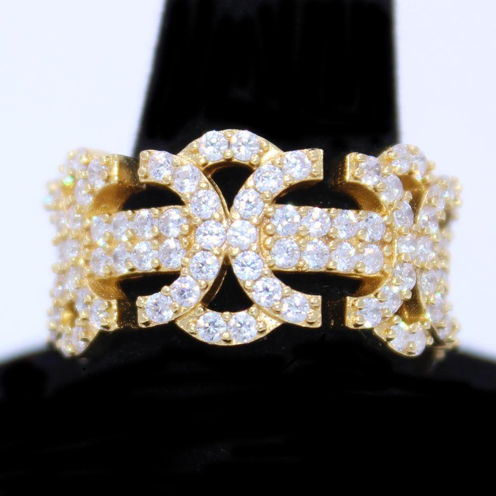 .925 Sterling Silver Byzantine CZ Hip Hop Bling Ring Yellow Gold 7 HipHopBling