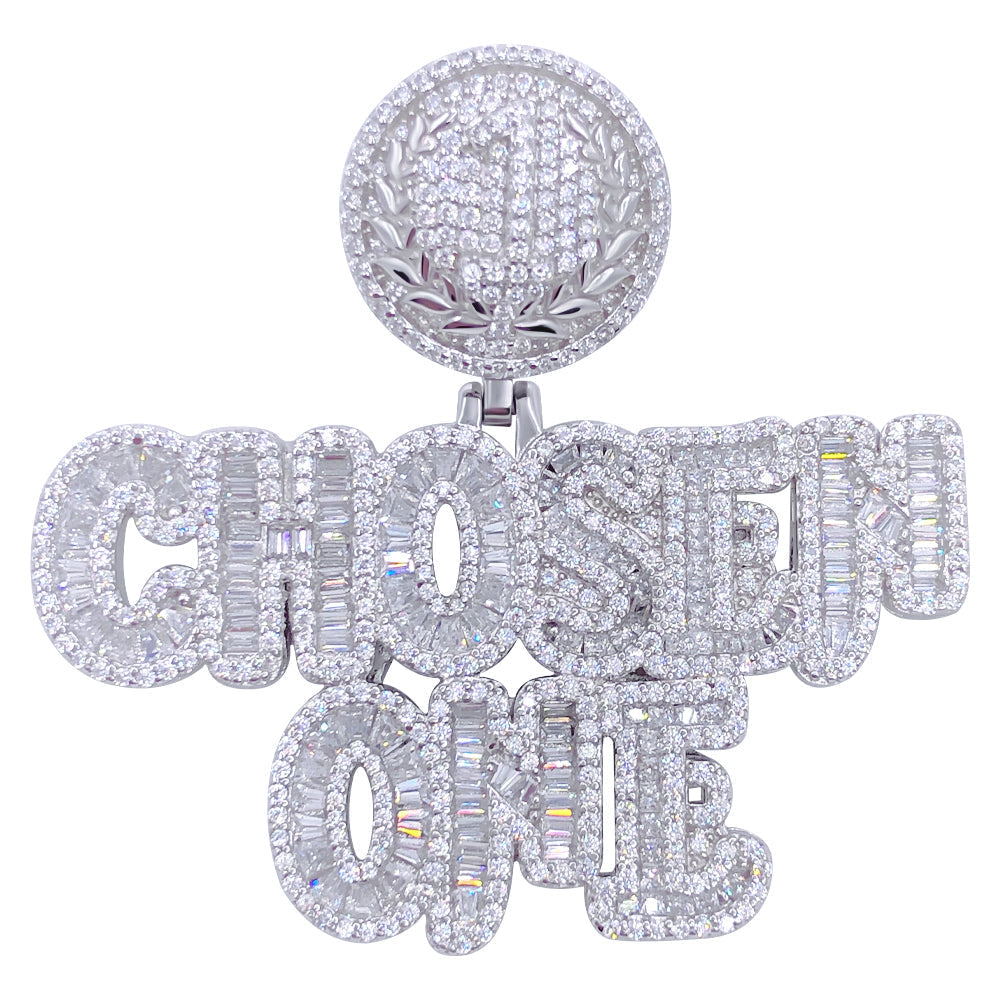 .925 Sterling Silver Chosen One Baguette VVS CZ Iced Out Pendant HipHopBling