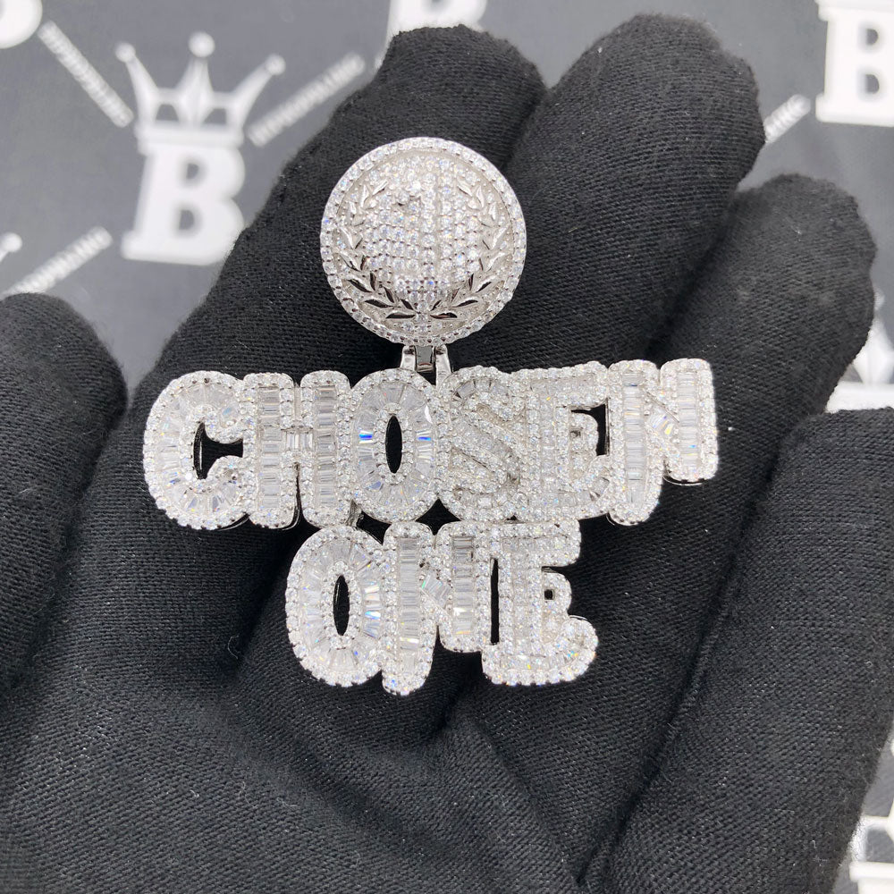.925 Sterling Silver Chosen One Baguette VVS CZ Iced Out Pendant HipHopBling
