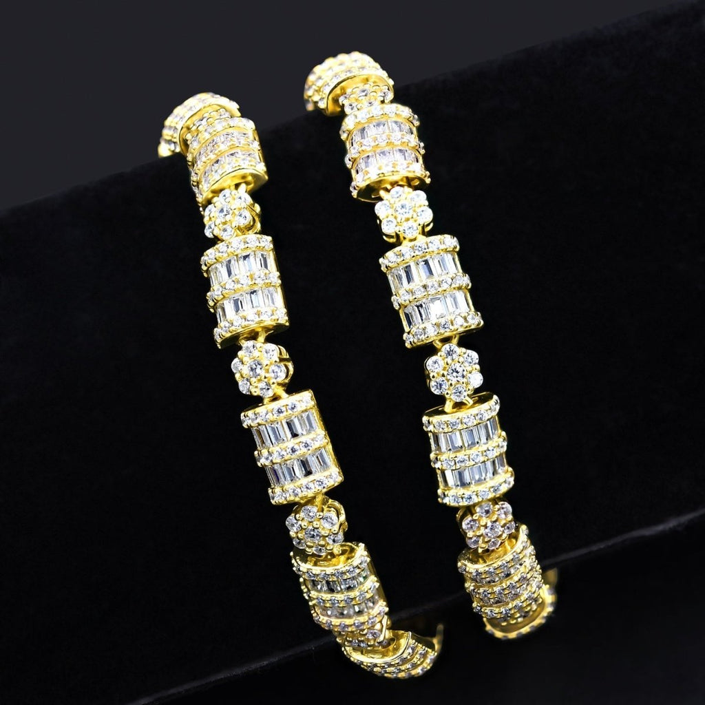 .925 Sterling Silver Cluster & Baguette Dome CZ Iced Out Chain Yellow Gold 20" HipHopBling