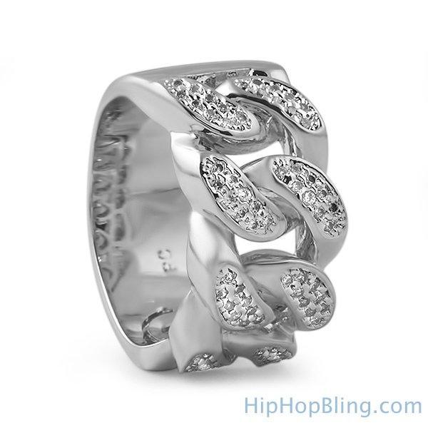 .925 Sterling Silver Cuban Link Bling Bling CZ Ring 7 HipHopBling