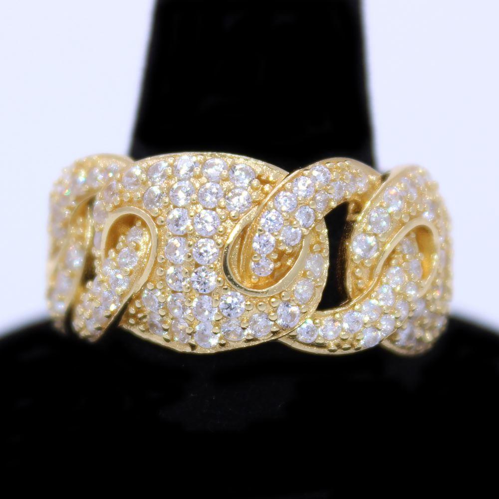 .925 Sterling Silver Cuban Mariner CZ Hip Hop Bling Ring Yellow Gold 7 HipHopBling