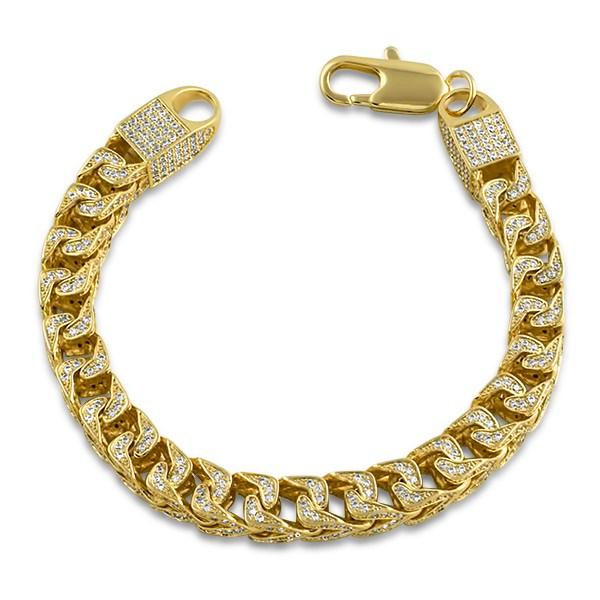 .925 Sterling Silver CZ Franco 8MM Bling Bling Bracelet Gold HipHopBling