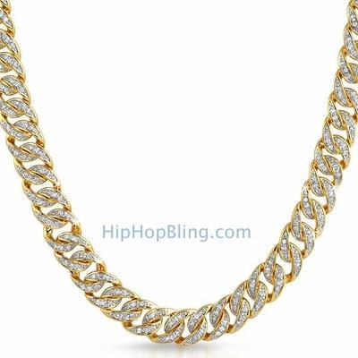 .925 Sterling Silver CZ Gold Cuban Chain 10MM 24 in HipHopBling