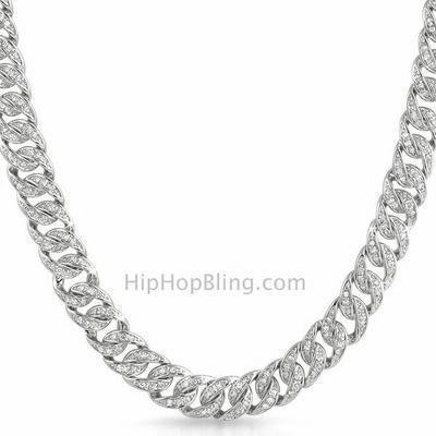 .925 Sterling Silver CZ Rhodium Bling Cuban Chain 10MM 16" HipHopBling