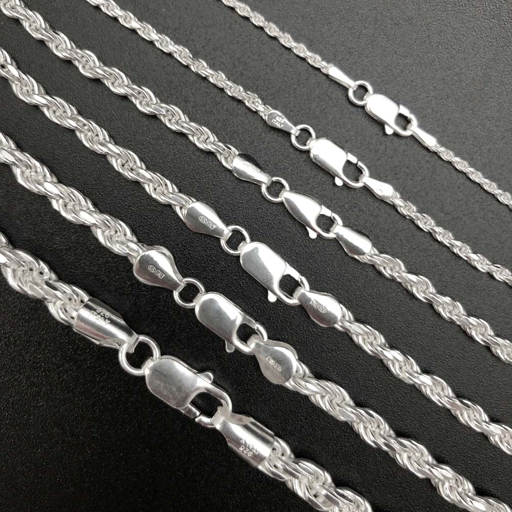 .925 Sterling Silver Diamond Cut Rope Chain / Bracelet 1.5MM 16" HipHopBling