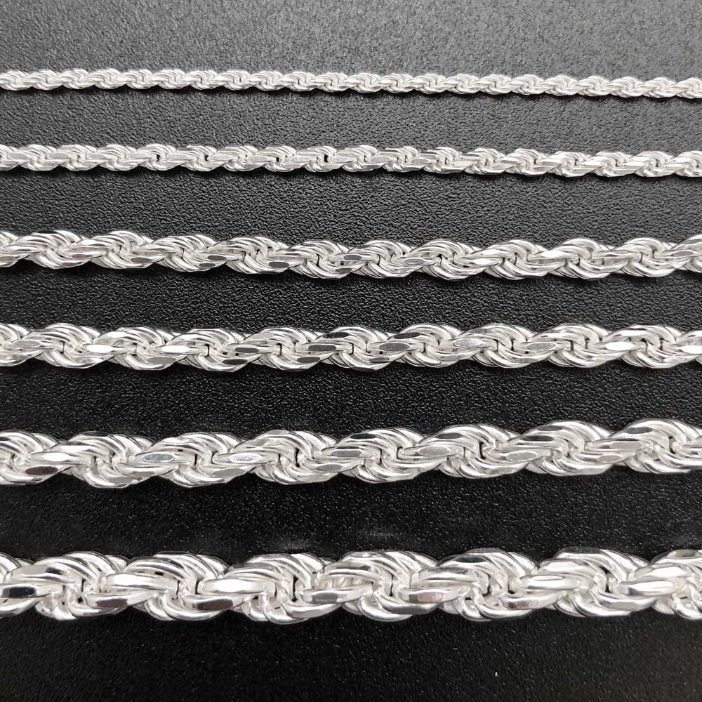 .925 Sterling Silver Diamond Cut Rope Chain / Bracelet 1.5MM 16" HipHopBling
