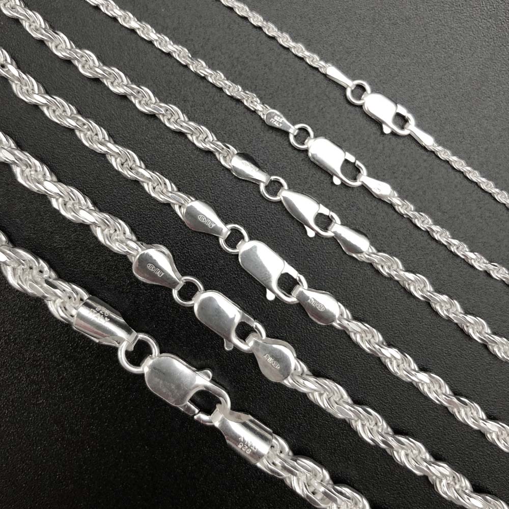 .925 Sterling Silver Diamond Cut Rope Chain / Bracelet HipHopBling