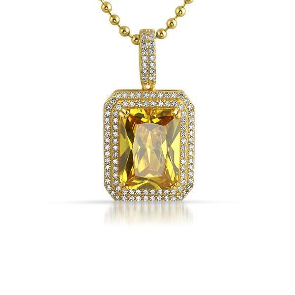 .925 Sterling Silver Double Bling Canary Gem Gold Pendant HipHopBling