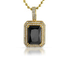 .925 Sterling Silver Double Bling Gold Pendant Black Gem HipHopBling