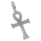 .925 Sterling Silver Double Iced Out Ankh CZ Cross White Gold HipHopBling