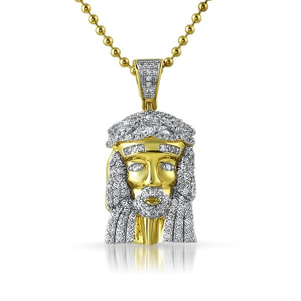 .925 Sterling Silver Gold Micro Jesus Pendant 2T HipHopBling