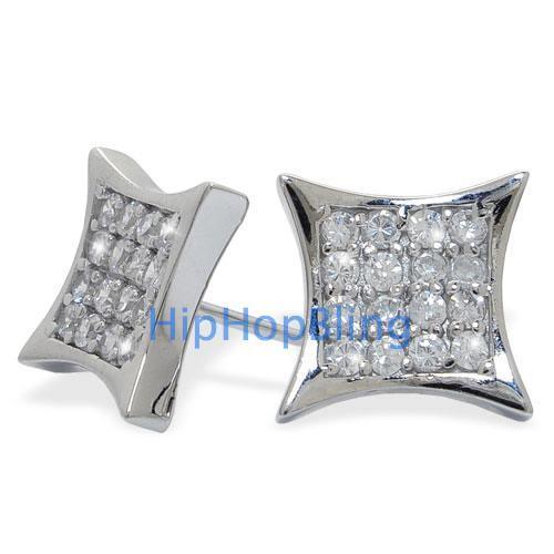 .925 Sterling Silver Iced Out 32 Stones Kite Micro Pave Earrings HipHopBling