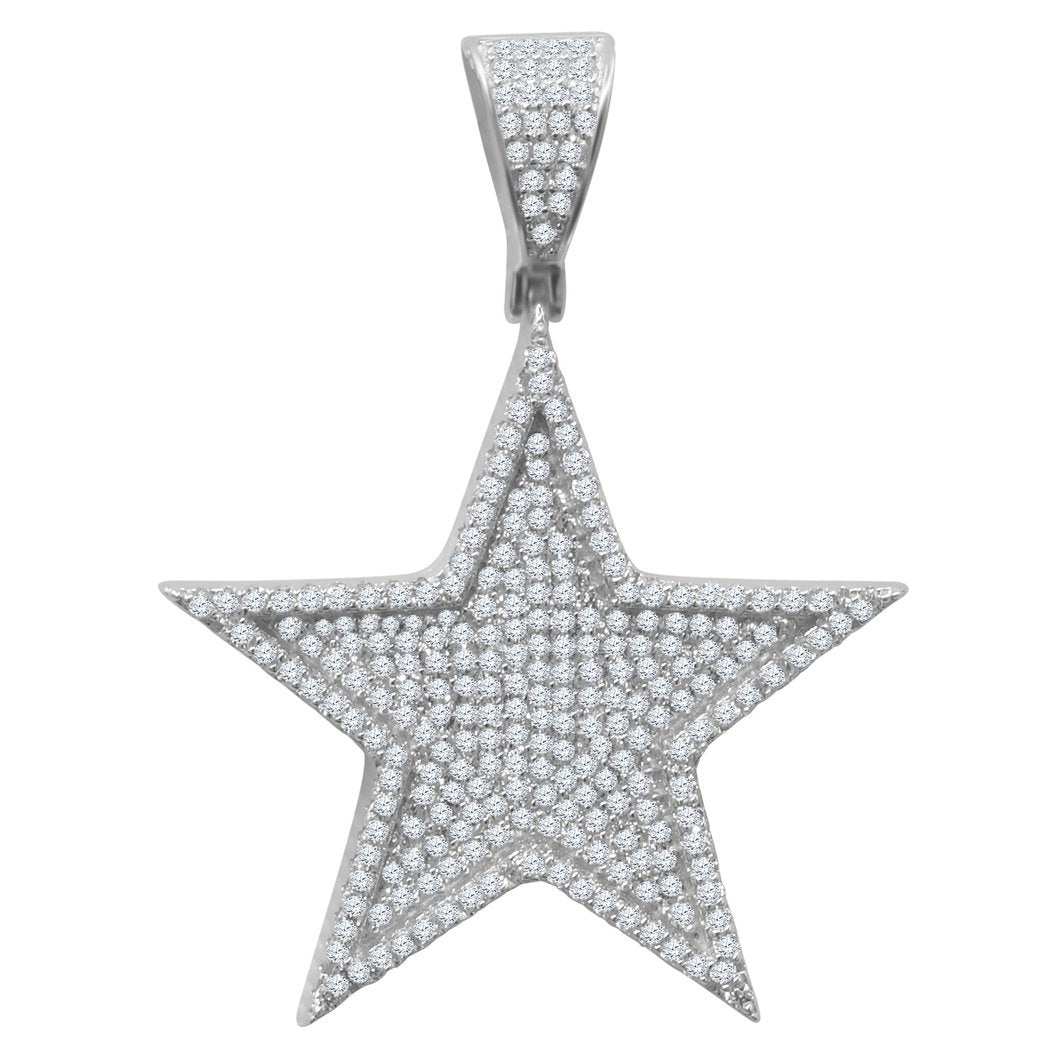 .925 Sterling Silver Lone Star CZ Iced Out Pendant Yellow Gold HipHopBling