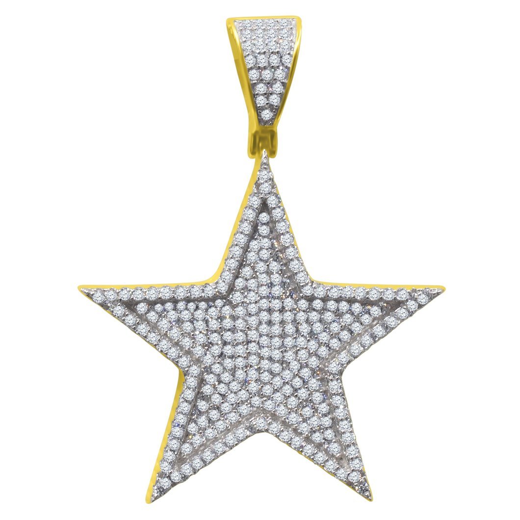 .925 Sterling Silver Lone Star CZ Iced Out Pendant Yellow Gold HipHopBling