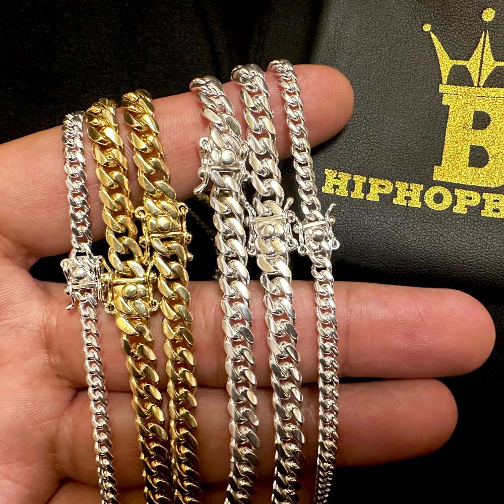 .925 Sterling Silver Miami Cuban Chain / Bracelet 3MM Raw Silver 16" HipHopBling