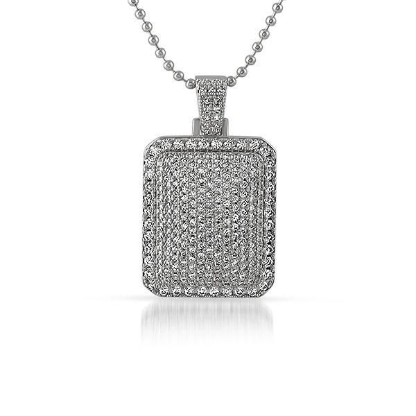 .925 Sterling Silver Micro Pave Mini Dog Tag White Gold HipHopBling