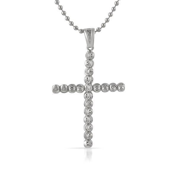 .925 Sterling Silver Moon Cut Cross 4MM White Gold HipHopBling