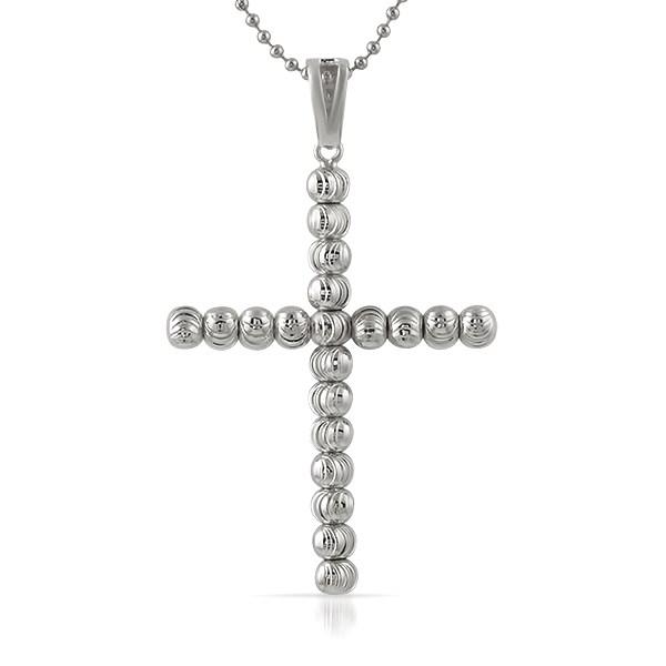 .925 Sterling Silver Moon Cut Cross 6MM Silver HipHopBling