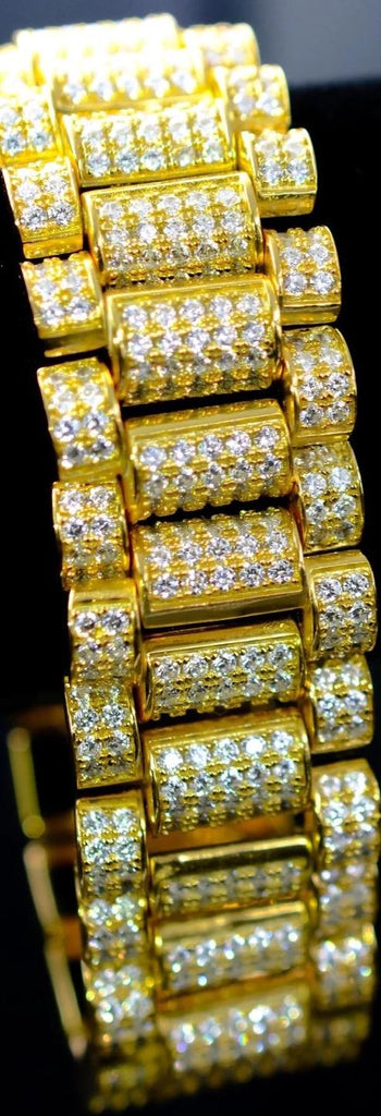 .925 Sterling Silver President CZ Bling Bling Bracelet 22MM in Gold 8" HipHopBling