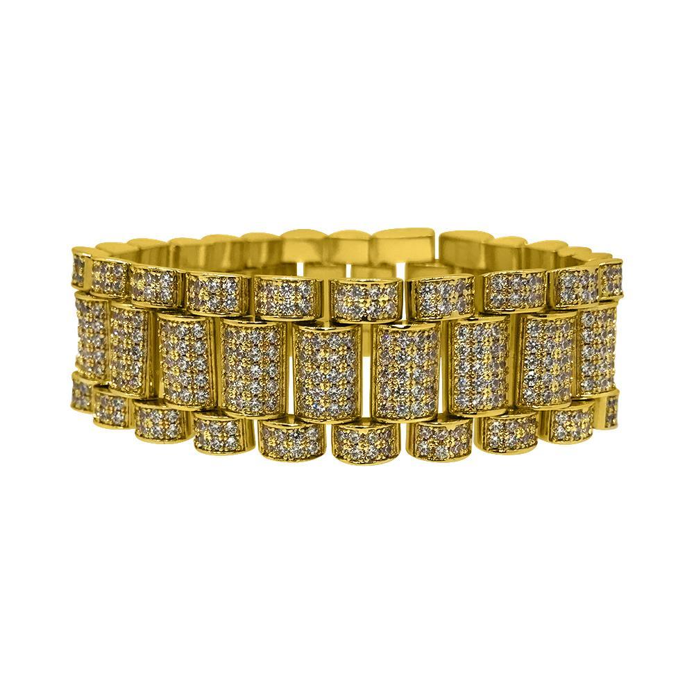 .925 Sterling Silver President CZ Bling Bling Bracelet 22MM in Gold HipHopBling