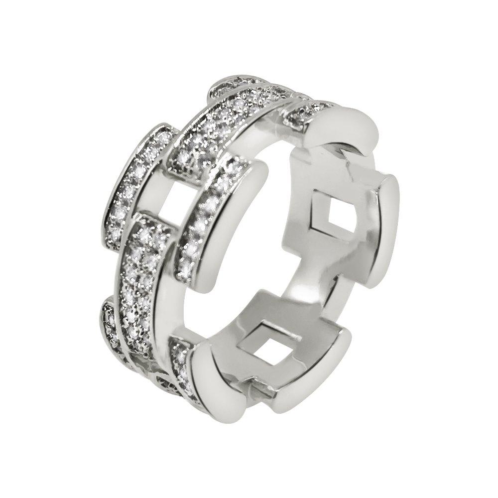 .925 Sterling Silver Prez Link Eternity Band CZ Bling Ring 7 HipHopBling
