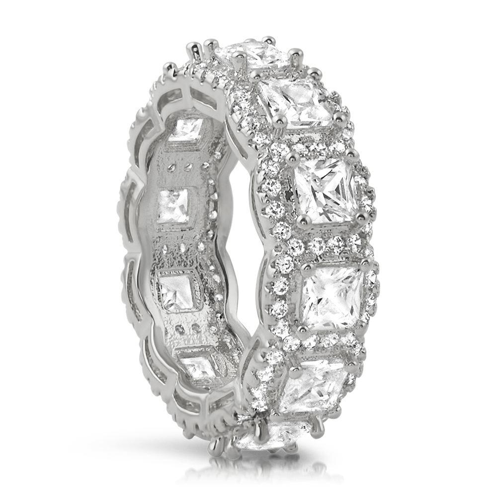 .925 Sterling Silver Princess Cluster Eternity CZ Bling Ring HipHopBling