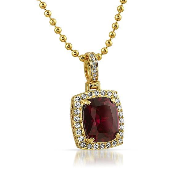 .925 Sterling Silver Rick Ross Style Lab Ruby Pendant HipHopBling