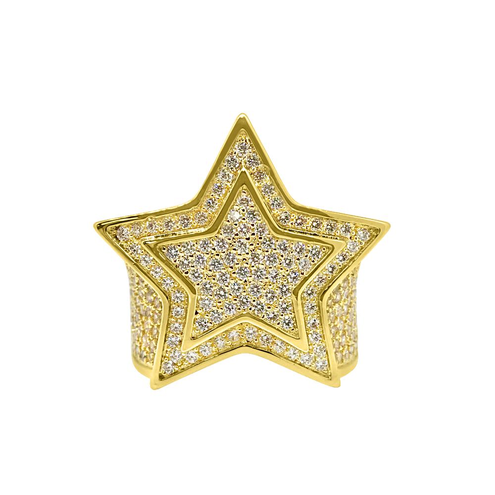 .925 Sterling Silver Super Star Gold CZ Bling Bling Ring HipHopBling