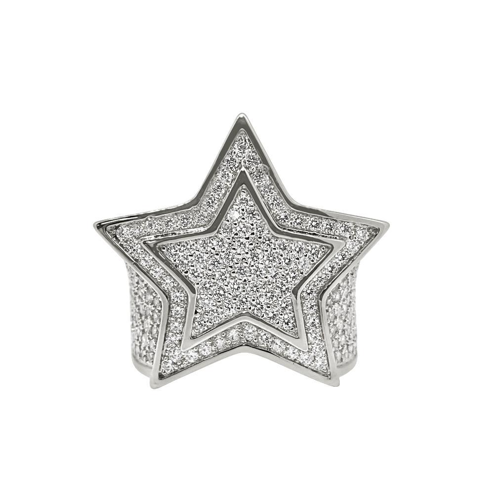 .925 Sterling Silver Super Star Rhodium CZ Bling Ring 7 HipHopBling