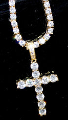 .925 Sterling Silver Tennis Bling Bling Cross Wrapped White Gold HipHopBling